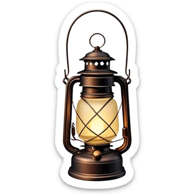 Cinematic Realistic Lantern, an old-fashioned glass lantern with a warm flickering glow, delicate details on the metal handle, softly illuminating the surrounding darkness, glowing with a comforting and nostalgic charm. sticker