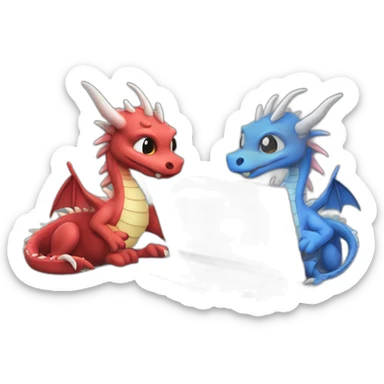two dragon friends different colors looking at a laptop sticker