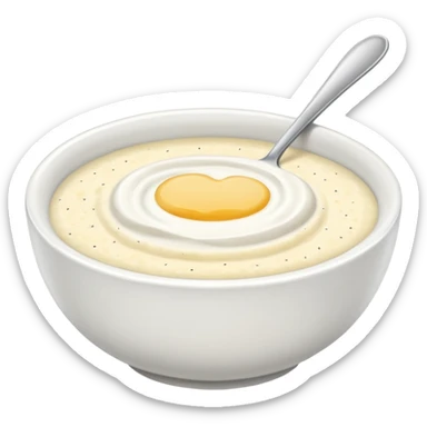 a bowl of grits, no spoon, simple, clear sticker