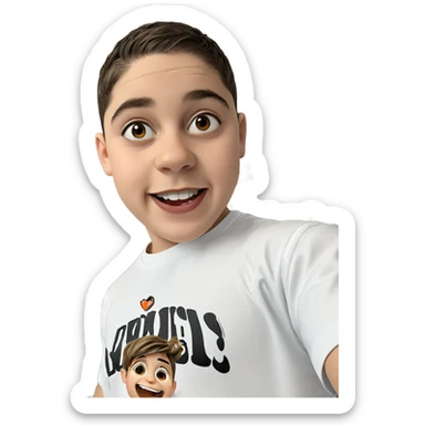 smiling boy in white shirt sticker