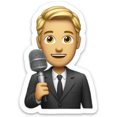 a journalist with a microphone sticker