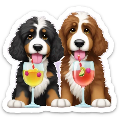 2 Bernedoodles drinking cocktails sticker