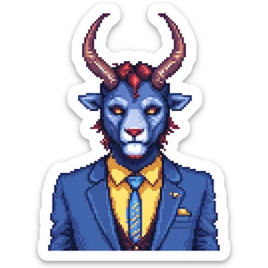 Beast from Beauty and the Beast with human lips and mouth, horns and blue formal clothes sticker