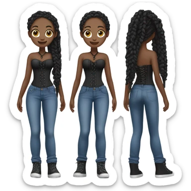 Black girl with braids posing full body jeans corset top sticker