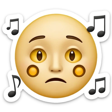 yellow circle face emoji whistling with music notes coming out its mouth and side-eyeing sticker