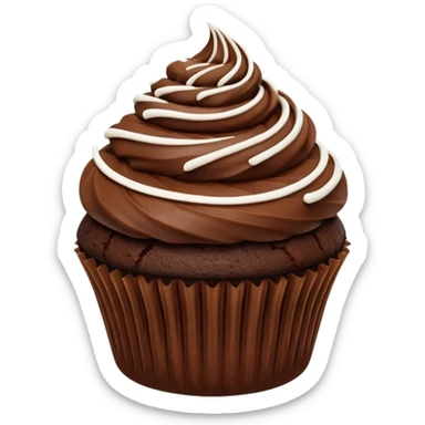Chocolate cupcake with flat gosh frosting, and a white swirl line across the middle of the top of the cupcake sticker