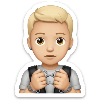 A boy with handcuffs in this hand sticker