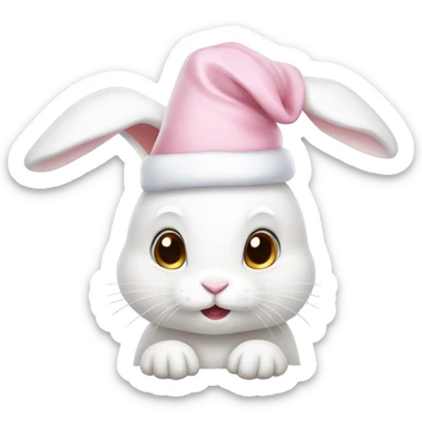 White bunny rabbit with a light pink Santa hat on it sticker