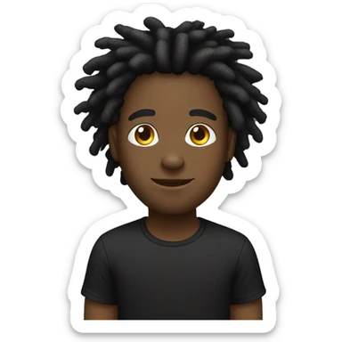 Black guy with black and white short fluffy dreadlocks, and black t-shirt sticker
