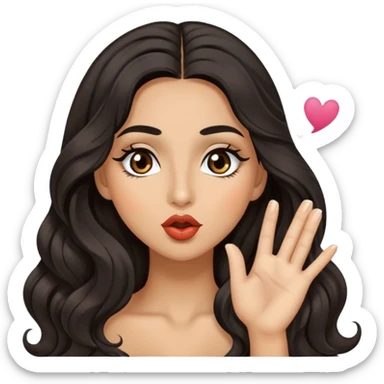 woman with olive skin, brown eyes and long lashes, and long black wavy hair blowing a kiss sticker