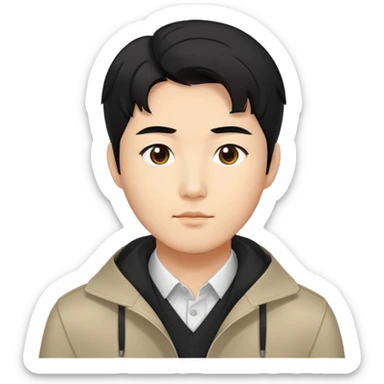 A Korean man with neat black hair, wearing a modern outfit sticker