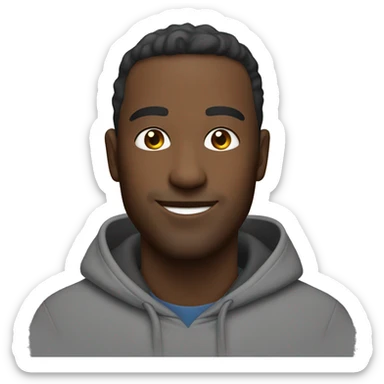 upper body shot of a man smiling and wearing a hoodie sticker