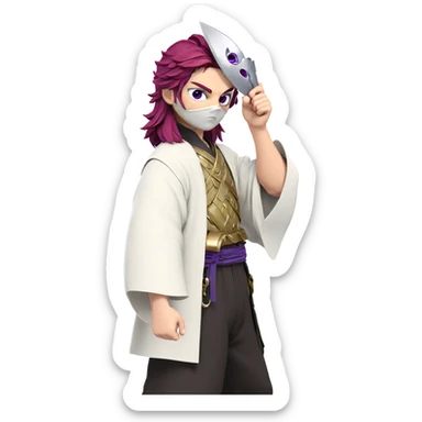 masked warrior with purple eyes sticker