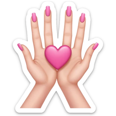 hands with long pink nails doing a hand heart sticker