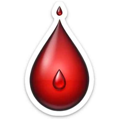 single blood drop emoji sculpted from dark liquid metal, glossy surface, dramatic reflections, futuristic minimal 3D style, isolated on white sticker