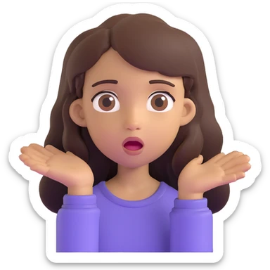 light skin brown girl with long dark brown hair and dark brown eyes, surprised expression sticker