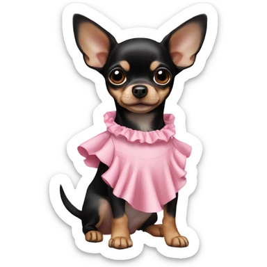 black & tan chihuahua puppy wearing a pink dress sticker