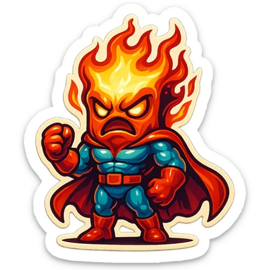 coffee creature, superhero, angry and on fire sticker