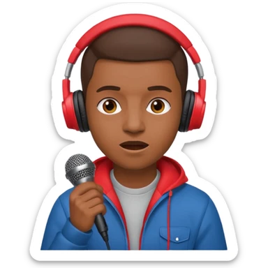 emoji de persona haciendo beatbox con un micrófono y unos audífonos rojos puestos sticker