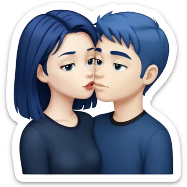 DARK Blue hair girl kissing blue hair boy both wearing black shirts sticker