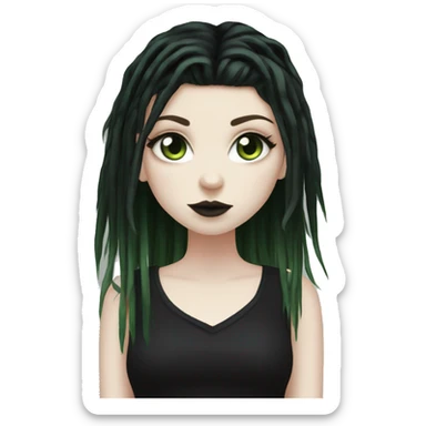 gothic girl, pale skin, green eyes, black dreads, bangs, black clothes, eyeliner, deer antlers  sticker