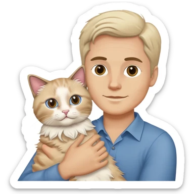 A white man holding a ragdoll cat sticker