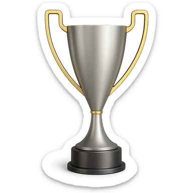a modern trophy design, mostly silver with gold trim, sleek and minimal, transparent background sticker