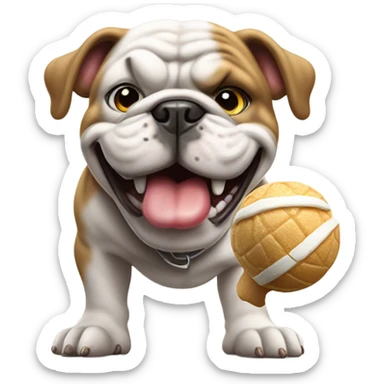 Bulldog playing soccer while eating ice cream  sticker