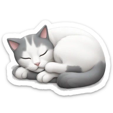 gray white cat sleeping sticker