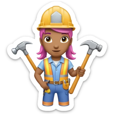 unicorn builder, construction worker unicorn wearing a hard hat and holding a hammer sticker