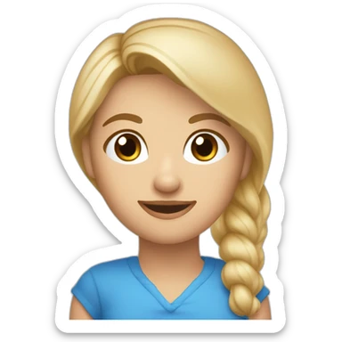 vrouwtje met blond haar tot op de schouders met middenscheiding, blauwe ogen, sproeten op de neus, bruine wenkbrauwen, puntige neus sticker