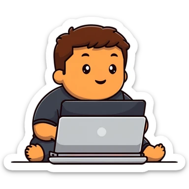 fat brown kid with brown hair using laptop sticker