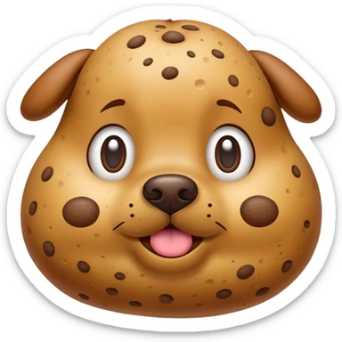A cartoon dog emoji with a potato-like texture and brown speckles — looks like a potato dog. sticker