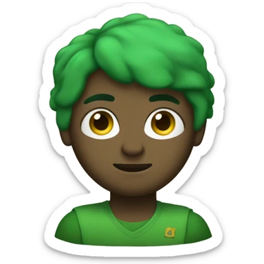 um menino de cabelo liso amarelo curto de olhos castanhos com roupa verde e pele beje clara sticker