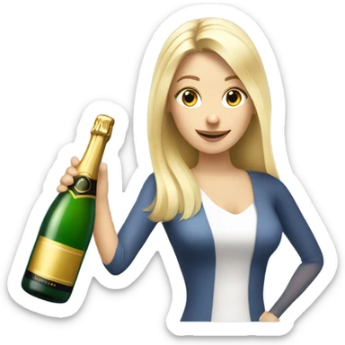 A long blonde hair woman opening a bottle of champagne sticker