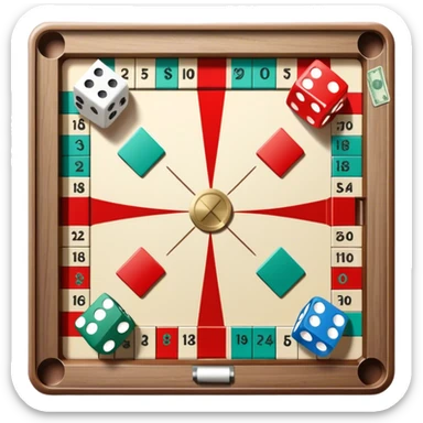 A photorealistic icon featuring a backgammon board with dice, a Monopoly board with money and property cards and a Game of Life spinner. The design captures the detailed textures of the boards, pieces, and accessories. Transparent background. sticker