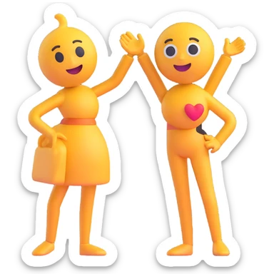 Combine the two characters from the reference images into one picture as a couple, showing a playful or affectionate interaction with changed standing or posing style. Keep their original 3D Microsoft Fluent emoji style and no background. sticker