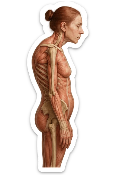 corpo umano anatomico di una donna di profilo con postura errata e spalle curve in avanti
IPERREALISTICO 4K sticker