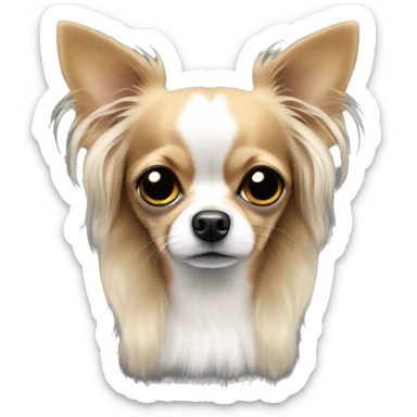 black white and tan long-haired chihuahua looking sad sticker