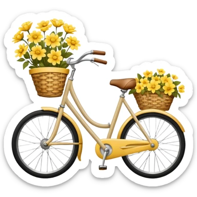 Vintage beige bike with a basket and flowers  yellow sticker