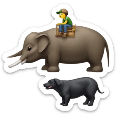 Oiseau sur un chat sur une tortue sur un doberman sur un âne dur une vache sur un éléphant  sticker
