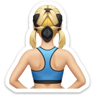 sporty blonde woman cartoon emoji style back view sticker