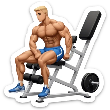 side-view bodybuilder seated weighted calf-raise machine lower leg exercise sticker
