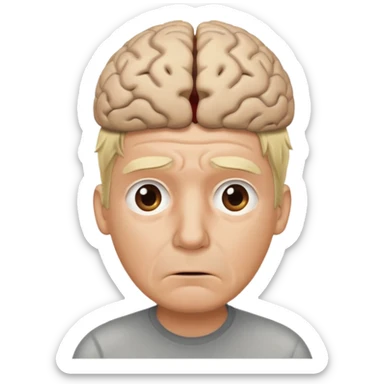 a worried blond man that dont know what to do and with the brain out of your opened head sticker