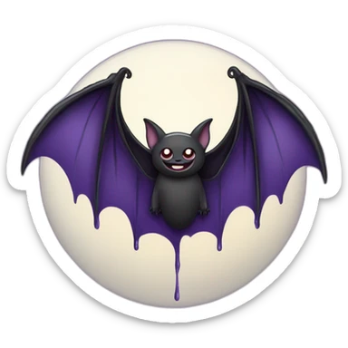 purple black vampire bat wings flying in front of large dripping grey crescent moon sticker