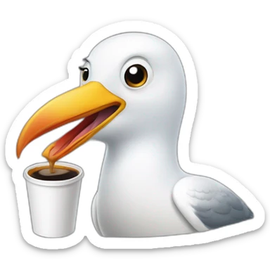Seagull in t-shirt drink coffee and screaming sticker