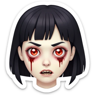 faça uma zombie meio vampira com cabelos pretos e franja sticker