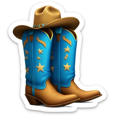 Tall blue cowboy boot with cowboy hat on top sticker