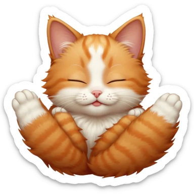 ginger and white small cat in funny positions upside down with eyes closed sticker