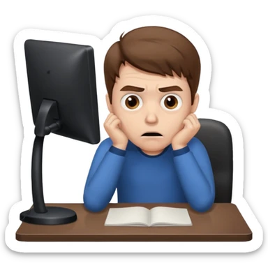 A white man with brown hairs, white skin,   sits at his desk in shock sticker